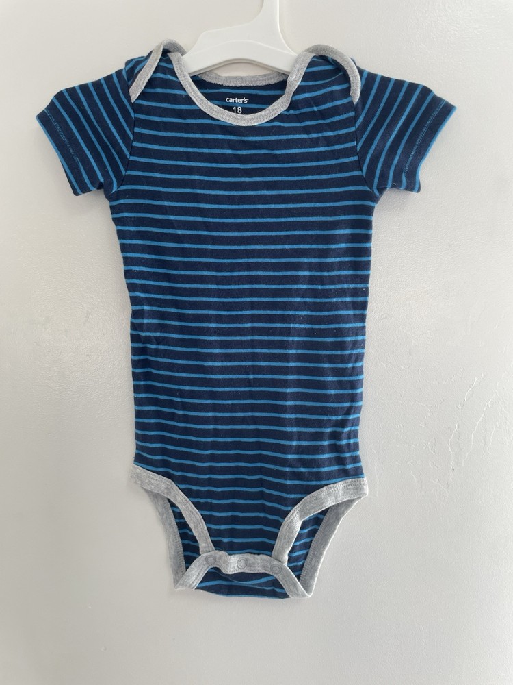 Carter's Baby Boy Small Striped 100% Cotton Short Sleeve Bodysuit Blue Gray 18M