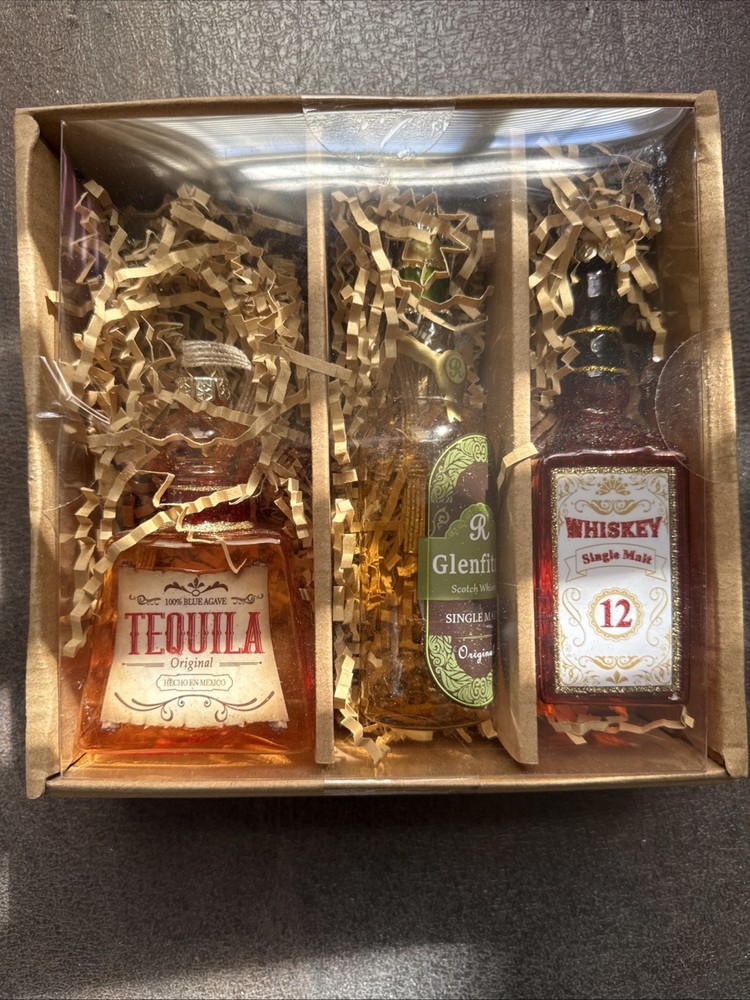Box Of Spirits Scotch Whiskey Tequila bottle glass ornaments New Christmas