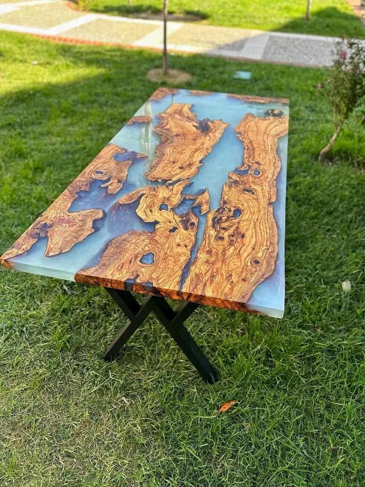 Stunning Daisy White Epoxy Resin Rustic Custom Dining or Center Table