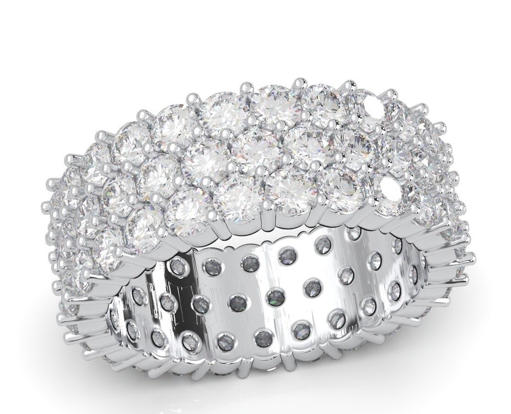 4ct Round Lab-Created Diamond 3-Row Staggered Eternity Band Ring Solid 10K Gold