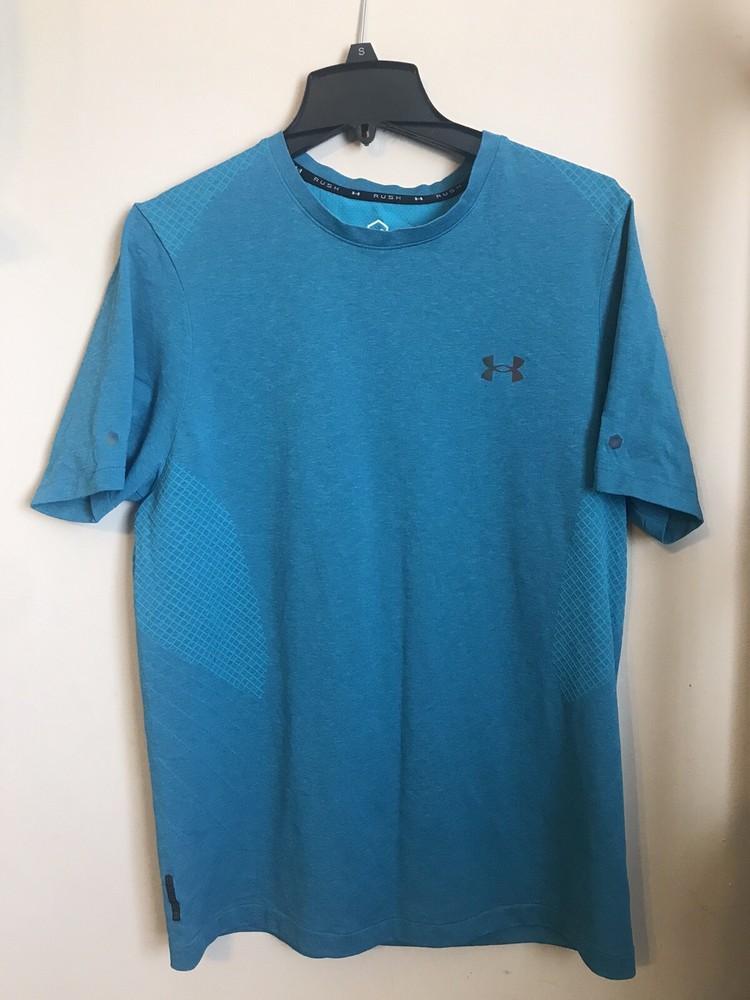 Men Heat Gear Compression Shirt Large Blue Holographic Logo