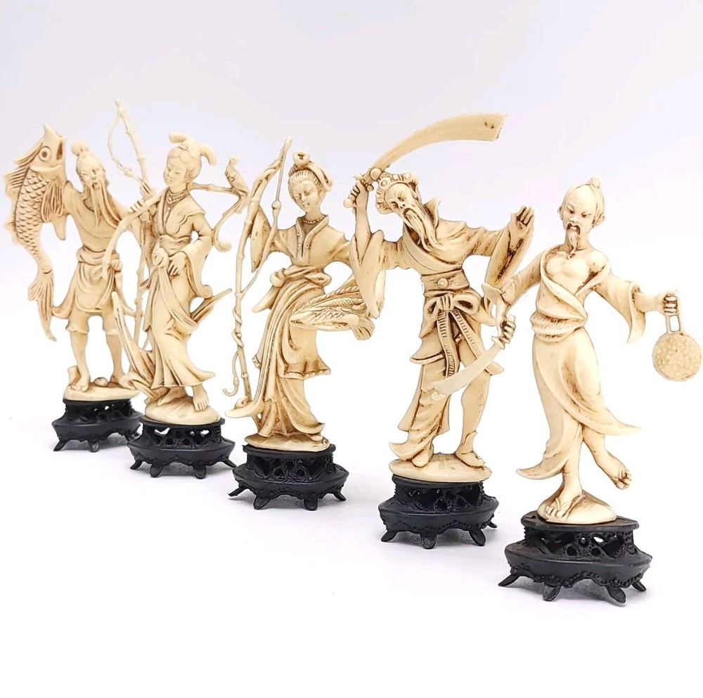 Norleans VTG Resin Ivory Color Asian Man Woman Figurines Lot Of 5 Italy 5.5 In.
