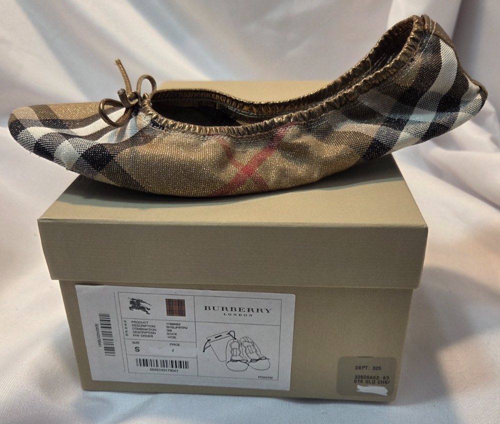 Burberry Gold Check Foldable Ballet Flats Size S