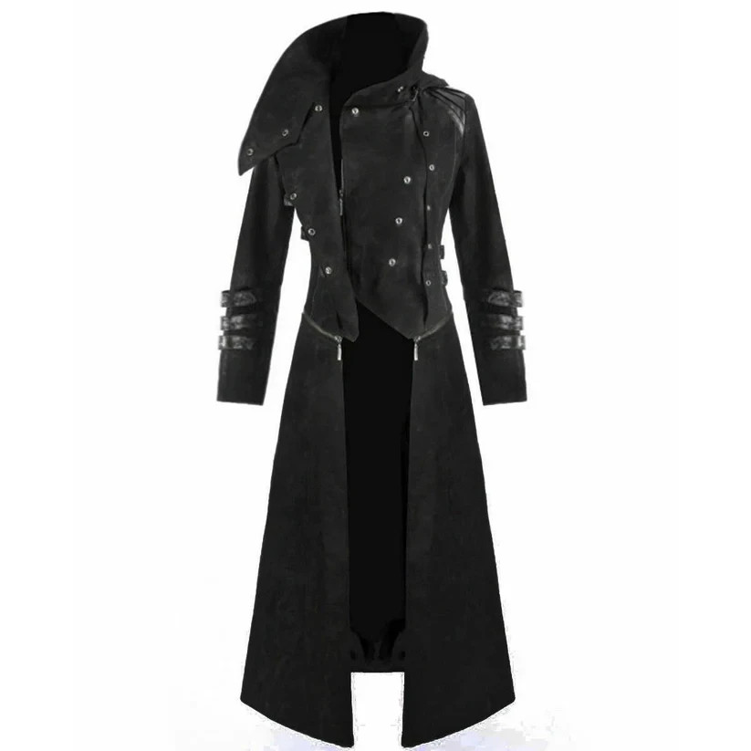 Scorpion Men's Black Punisher Hooded Trench Coat Long Jacket Black Gothic Steamp