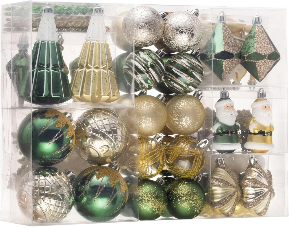 Decorbyhannah Christmas Ornaments Set,120Ct Shatterproof Green Gold Christmas Tr