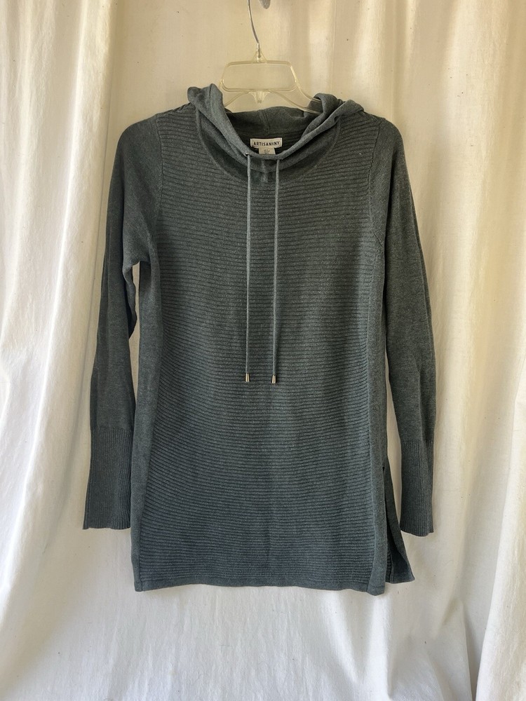 Women’s Artisan NY ribbed hoodie sweater sz sm.army green with thumb hole cuff