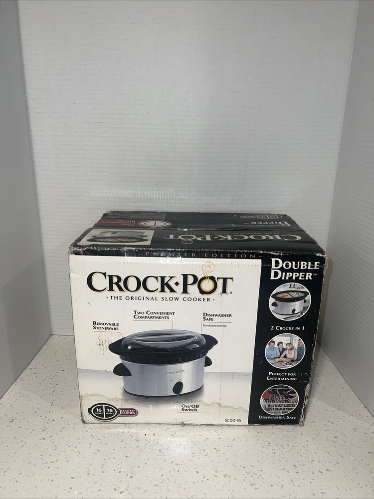 CROCK POT Double Dipper Premier Edition Original Slow Cooker STAINLESS STEEL