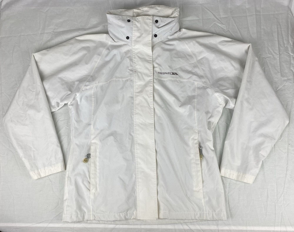 Trespass Windbreaker Jacket Mens Large White Waterproof Windproof Full Zip Hood