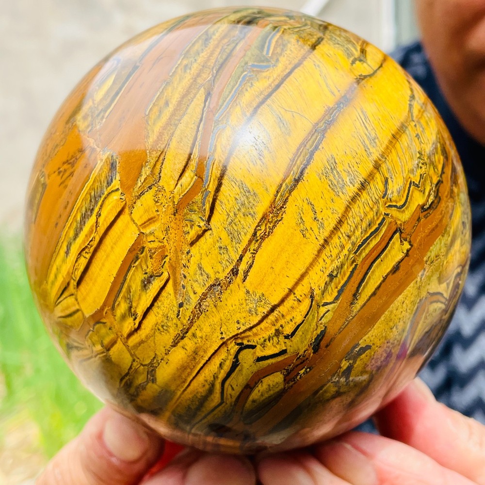 3.75lb Large Gold Tiger's Eye Stone Quartz Crystal Sphere Specimen Healing