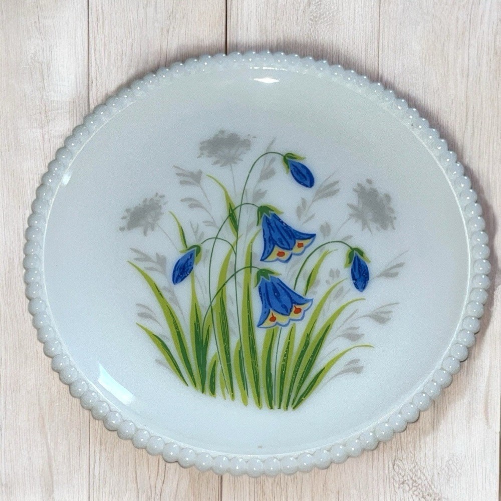 Vintage Westmoreland Milk Glass Plate with Floral Appliqué Design  