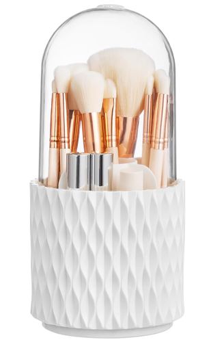 HBlife 360 Rotating Makeup Brush Holder with Lid in White
