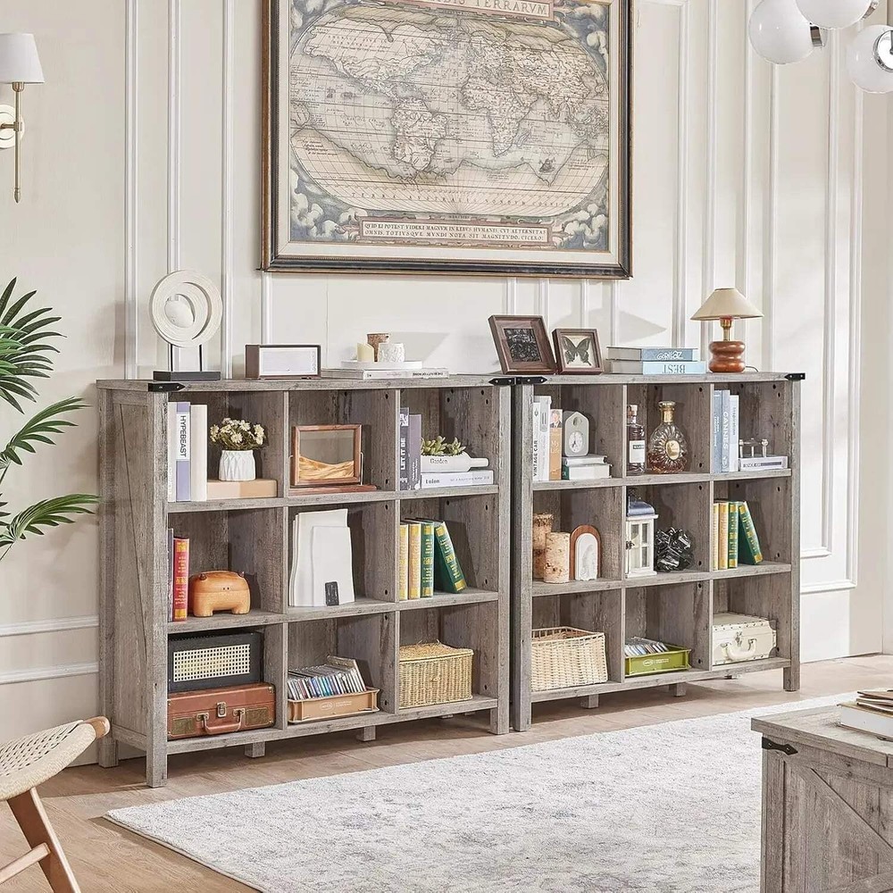 Farmhouse 9-Cube Wooden Bookcase Large Open Display Shelf for Home Decor