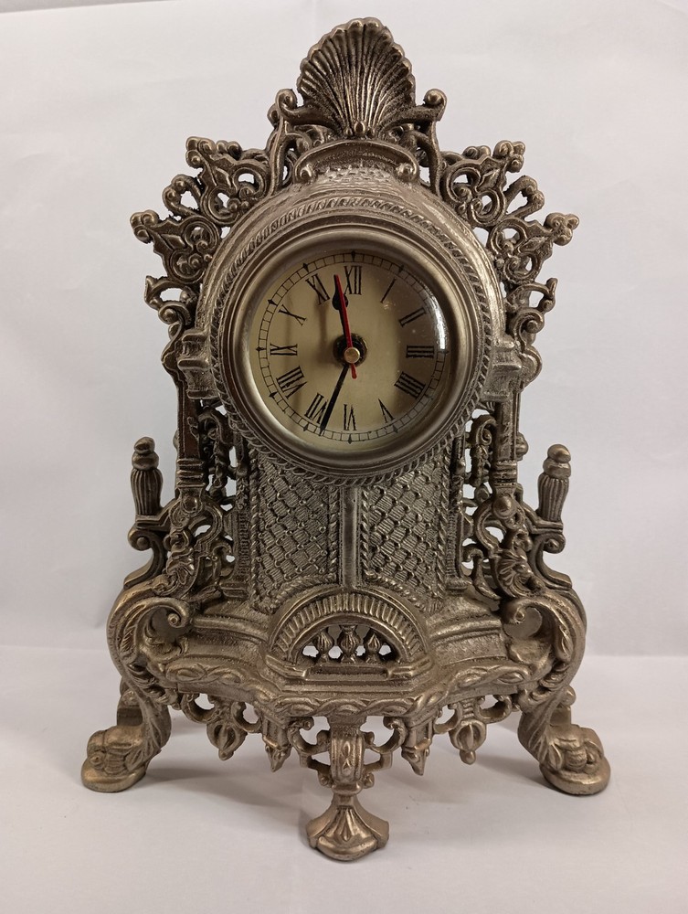 Vintage Cast Metal Victorian Style Mantle Clock  READ