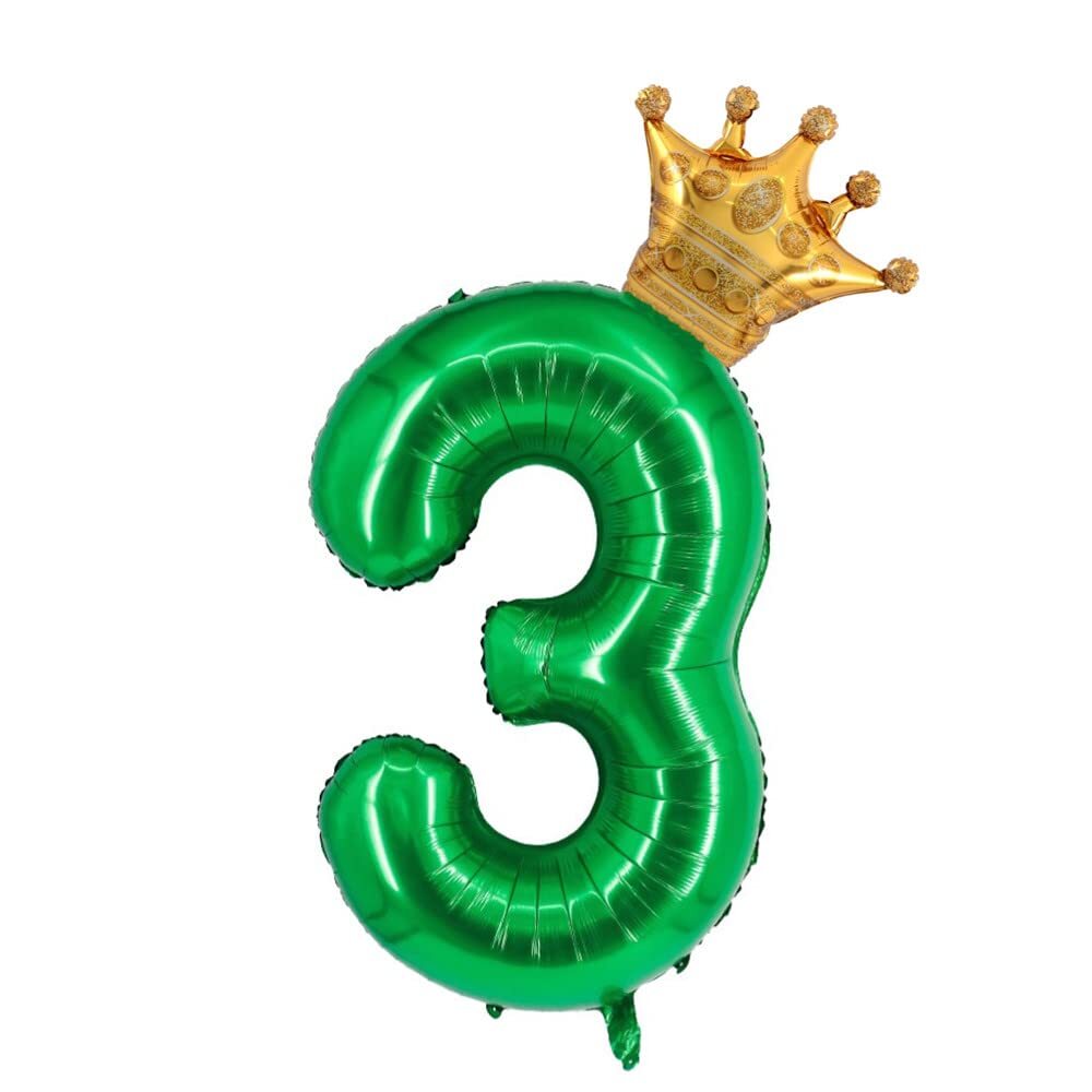 40 inch Dark Green Crown Number 3 Balloon Giant Large Aluminum Film Number Ba...