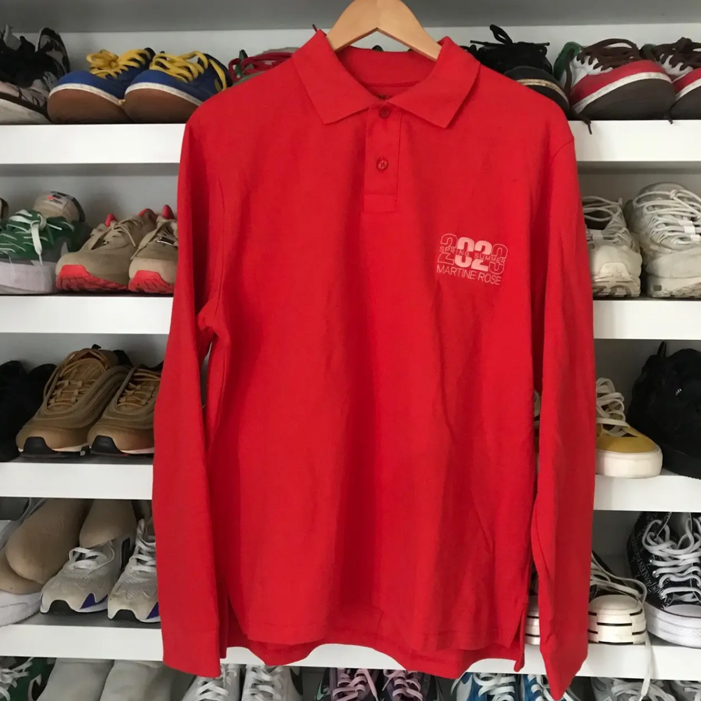 MARTINE ROSE Long Sleeve Jacquard Polo Shirt - NWT - red - MEDIUM - Retail $240