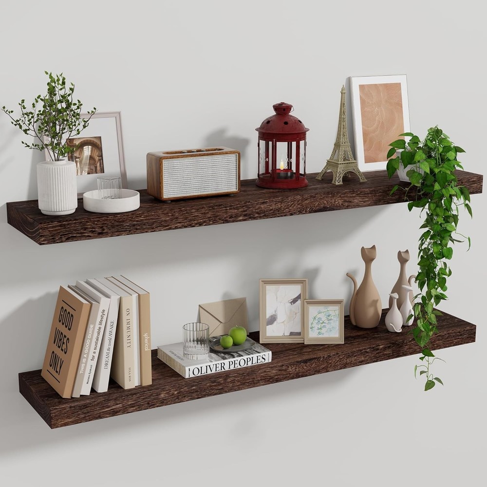 Wood Floating Shelves for Wall Set of 2, 36 Inch Wide Rustic Wooden Floating ...