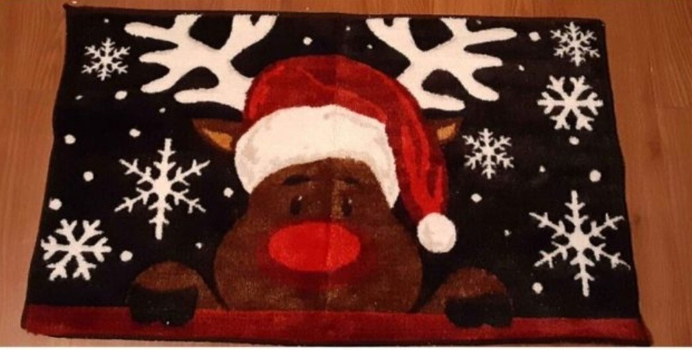 SALE Christmas Door Mat Floor Mat 18''x30'' Rudolph Reindeer Black-image