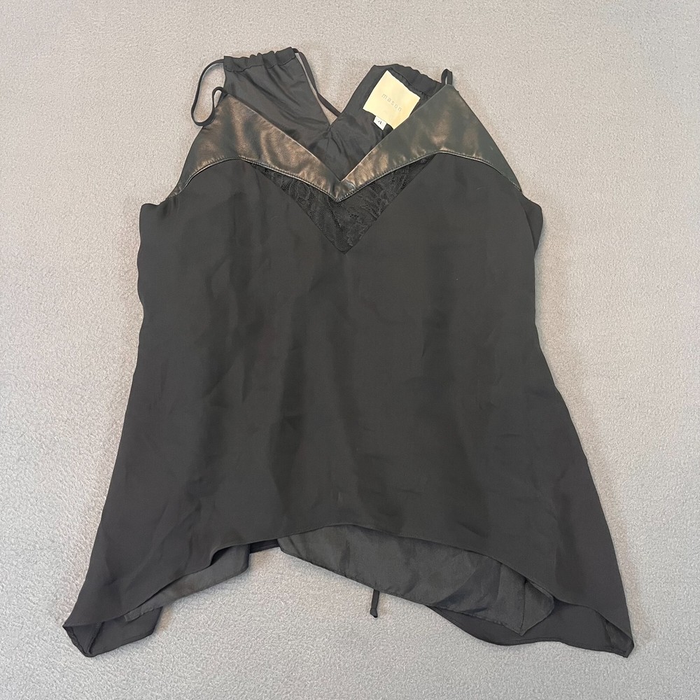 Mason Womens Size 4 Silk Lace Camisole Strappy Tank Top Sleeveless Blouse Black