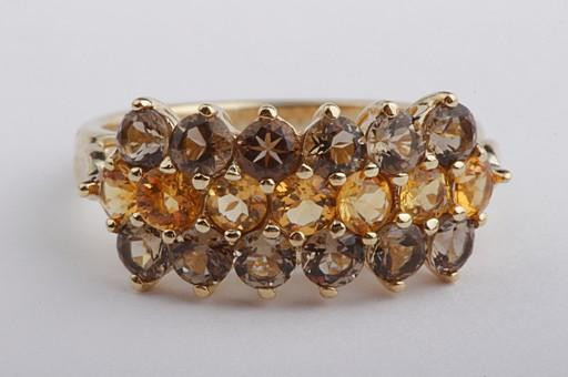 Ring Size 53 Smoky Topaz & Citrine 9K Yellow Gold Top Elegance