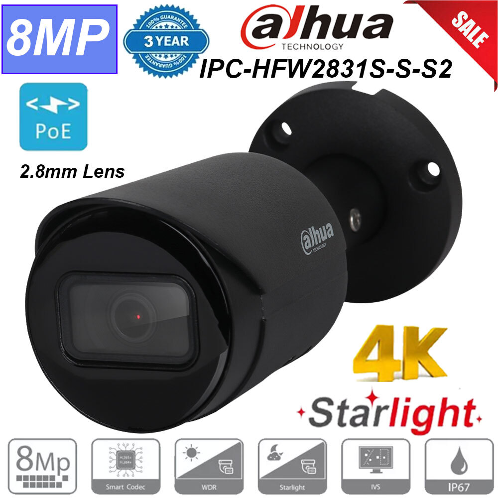 Dahua 4K 8MP IP Camera Starlight IR IP67 IPC-HFW2831S-S-S2 CCTV Bullet Black NEW