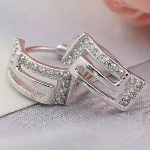 1.50 Ct Round Cut VVS1 Moissanite Huggie Hoop Earrings 14K White Gold Plated