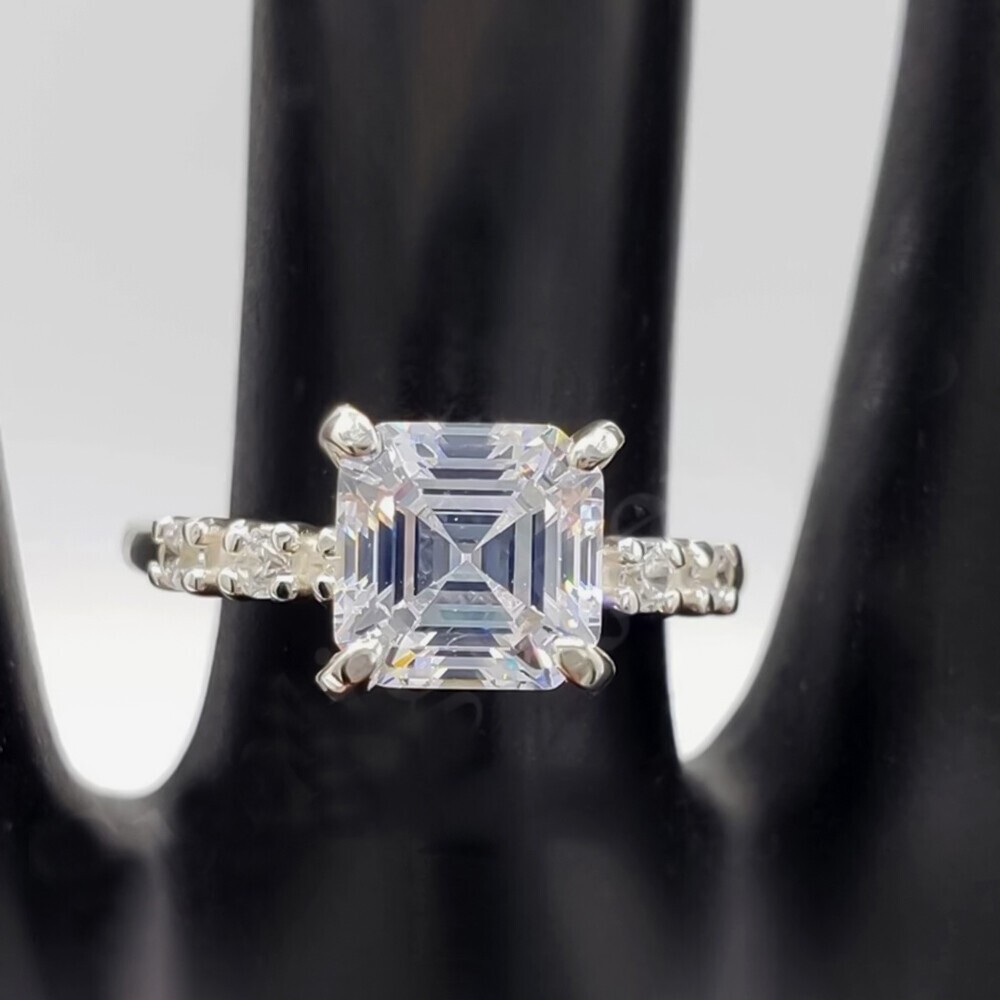 Certified 4.70 Ct Asscher Cut Off White Diamond Solitaire Ring, Great Shine
