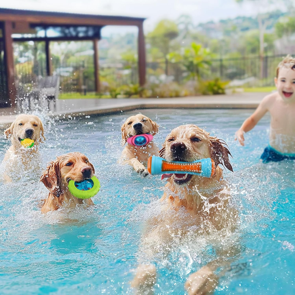 4 Pcs Floating Squeaky Dog Pool Toys Durable TPR Interactive Water Fun