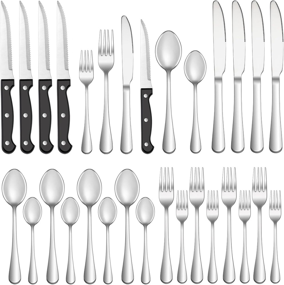24-Piece Silverware Set with Steak Knives for Full Service
