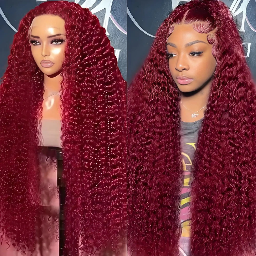 HD Transparent 13x4 13x6 Lace Frontal Wig 99J Burgundy Deep Wave Human Hair