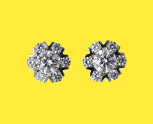 2.10 Ct Round Moissanite Flower Stud Earrings in 14K White Gold