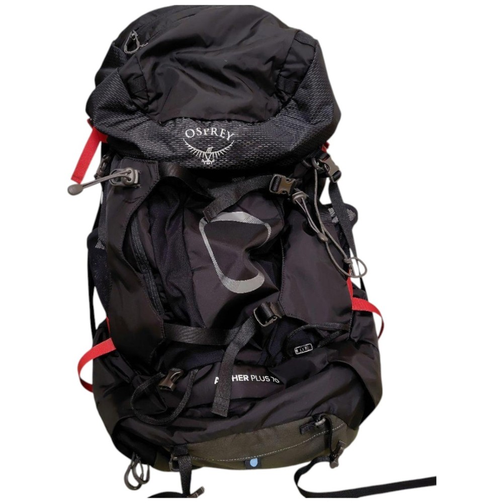 Osprey Aether Plus 70L Hiking Backpack Black with Rain Cover Used Japan