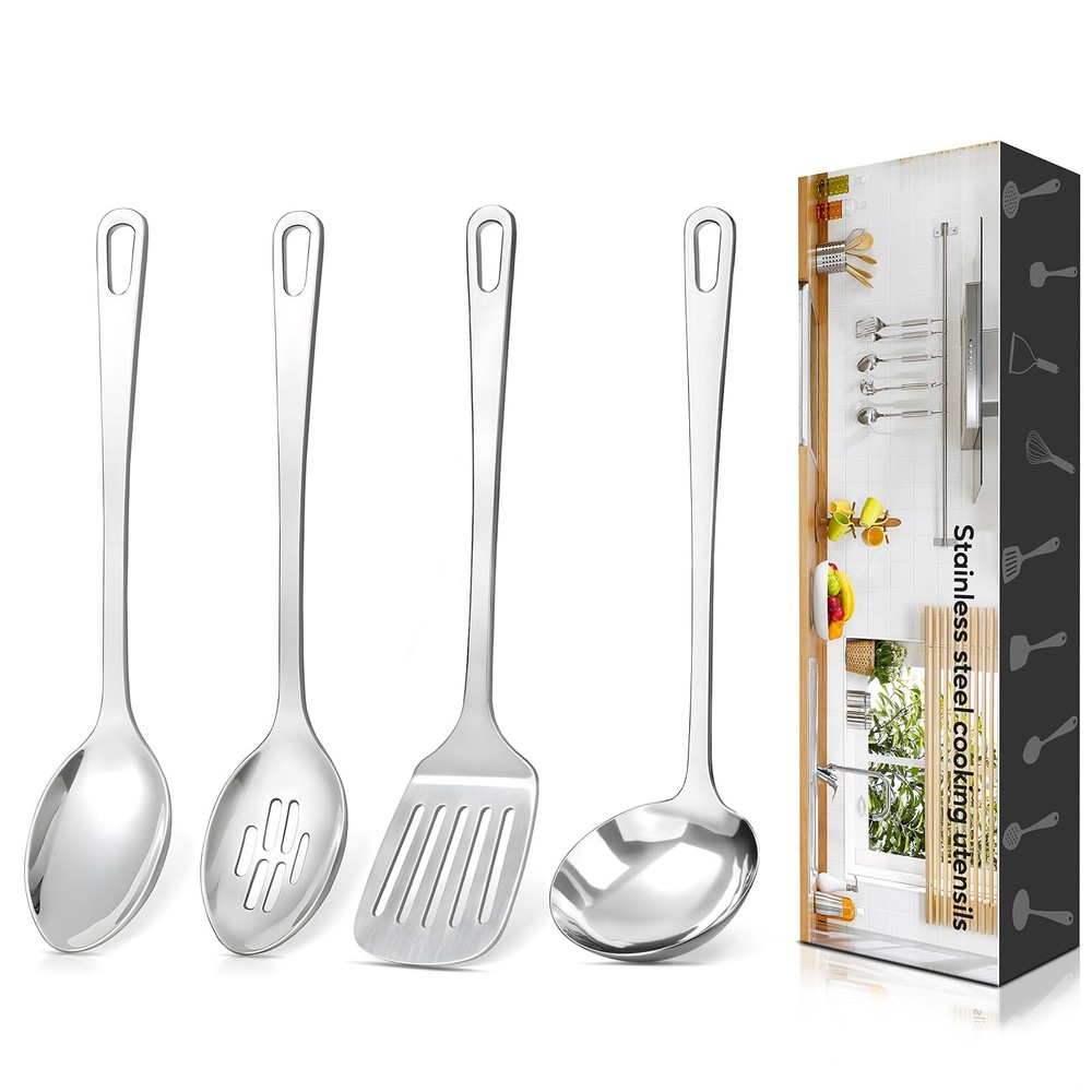 4 Pcs Cooking Utensils Set, Stainless Steel Kitchen Utensils, Heat Resistant ...