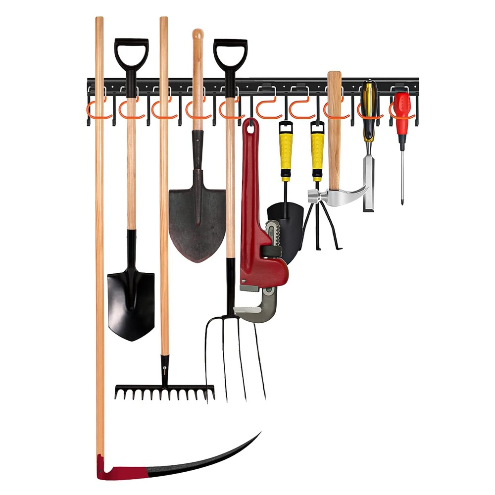 34-Inch All Metal Wall Mount Garden Tool Organizer for Garage Storage