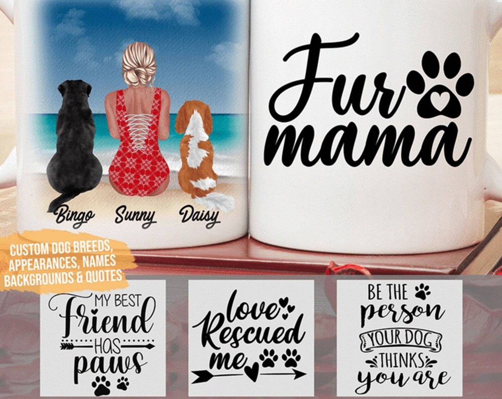 Personalized Custom Coffee Mug Dog Lover Gift Beach Bikini And Dogs Dog Mom On