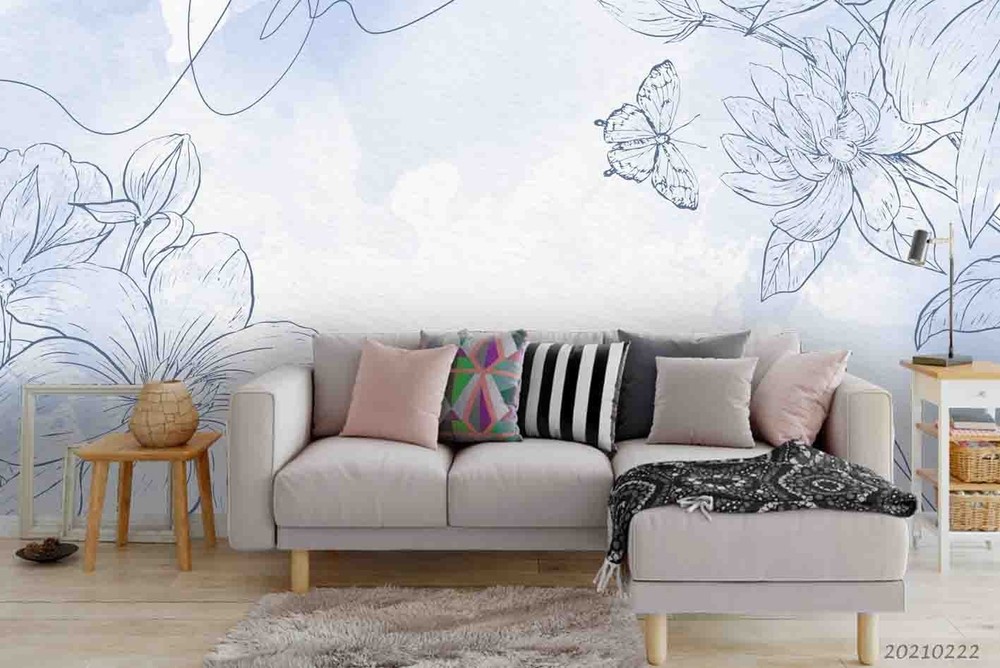 3D Flower Butterfly Watercolor Wall Murals Wallpaper Murals Wall Sticker