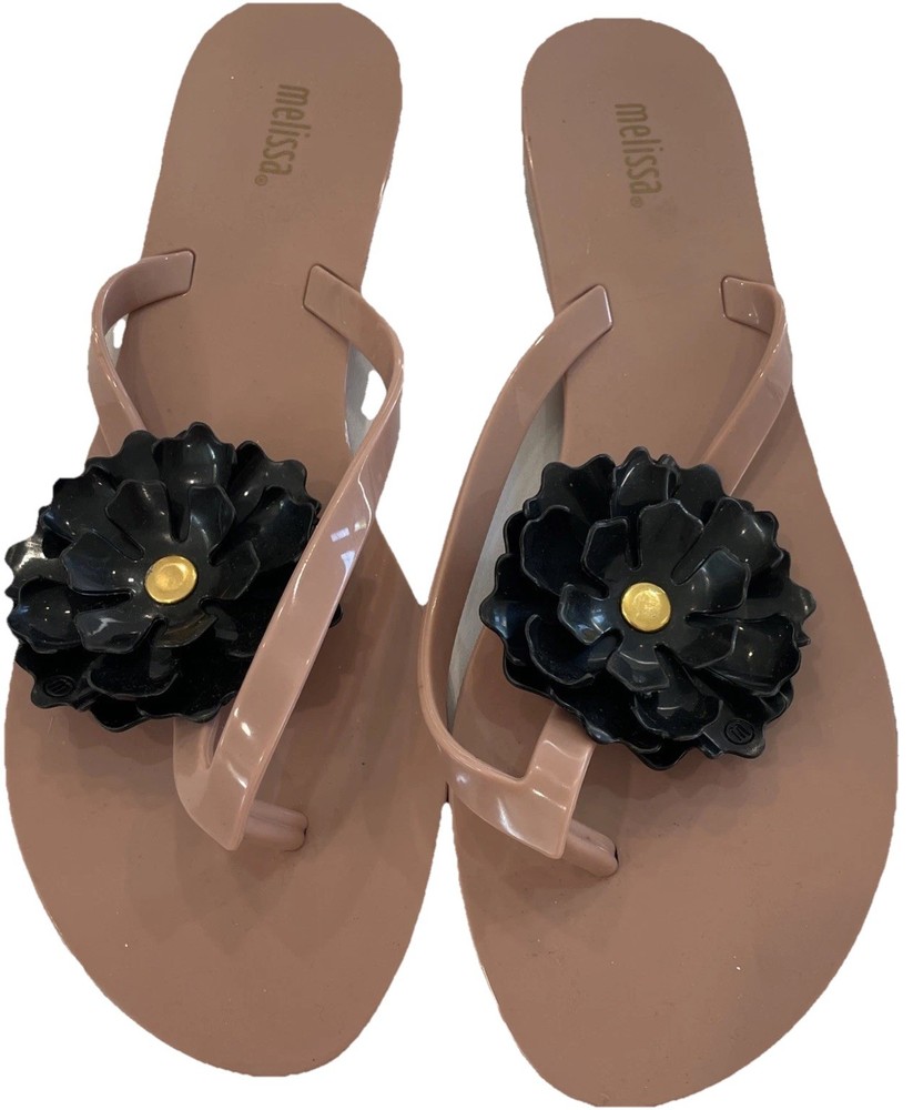 Melissa Harmonic Beige/Black Flower  Thong Sandal Size 8