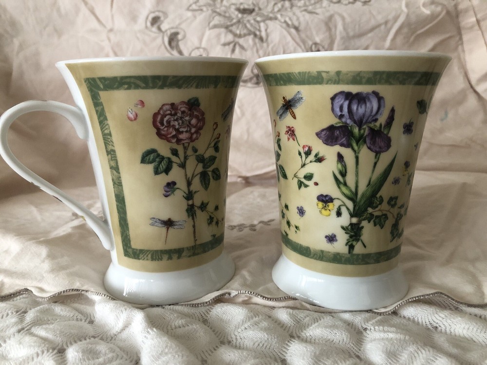 2 PIMPERNEL ENGLAND FINE PORCELAIN MUGS Signed Pamela Gladding Dragonflies