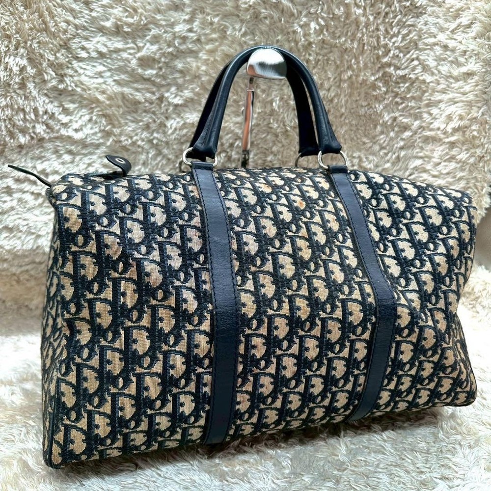 Vintage Auth Christian Dior Boston Bag Beige Trotter Canvas From Japan RIN