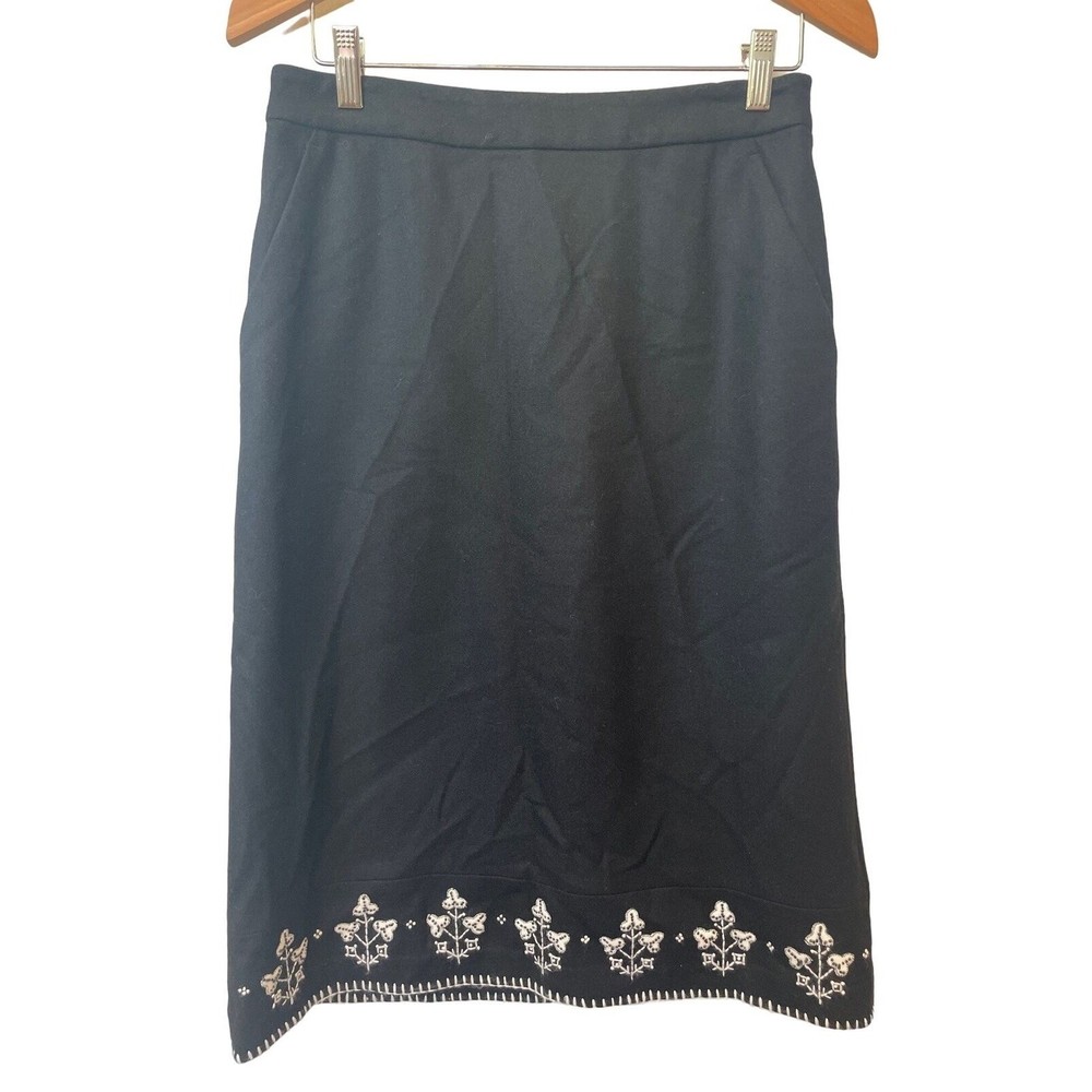 Ann Taylor Black White Embroidered Cashmere Blend Pencil Midi Skirt Size 6