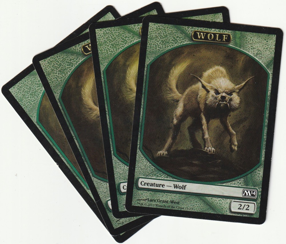 4 MTG Wolf Token Playset - Green Creature Tokens M14/EN 2013  