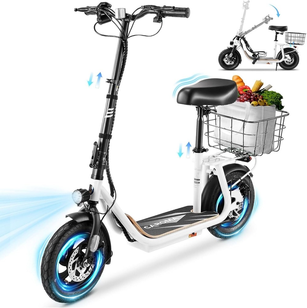 Caroma Peak 1200W Foldable Commuter E-Scooter with Seat 30 Mile Range