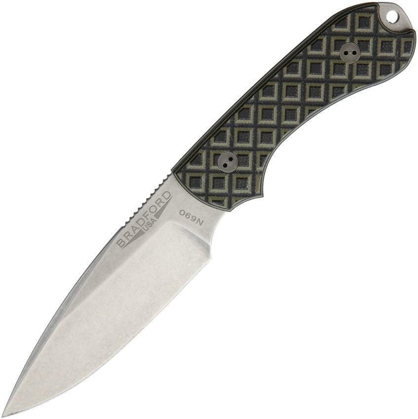 Bradford Guardian 3 EDC Fixed Blade Knife OD Green and Black G10 N690 USA 3FE009