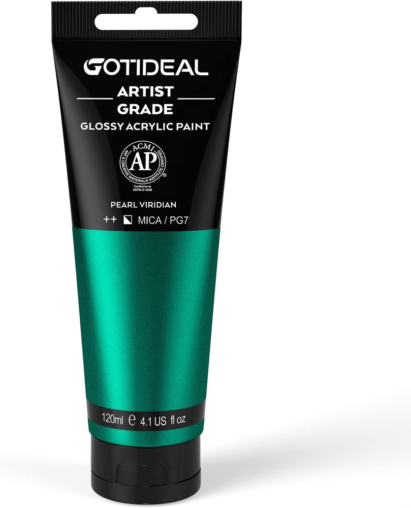 Metallic Acrylic Paint Pearl Viridian Green Tubes(120Ml, 4.1 Oz) Non Toxic Non F