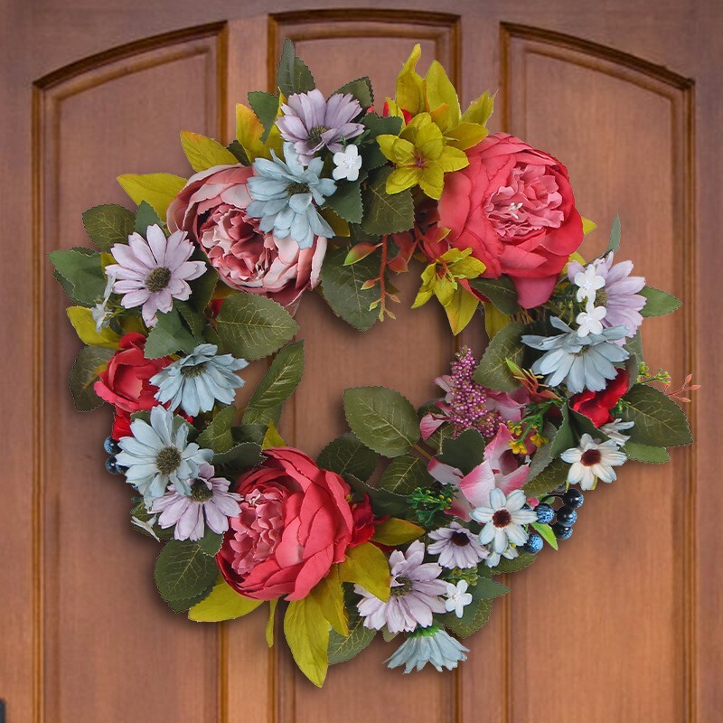 Colorful Artificial Spring Wreath for Front Door or Porch