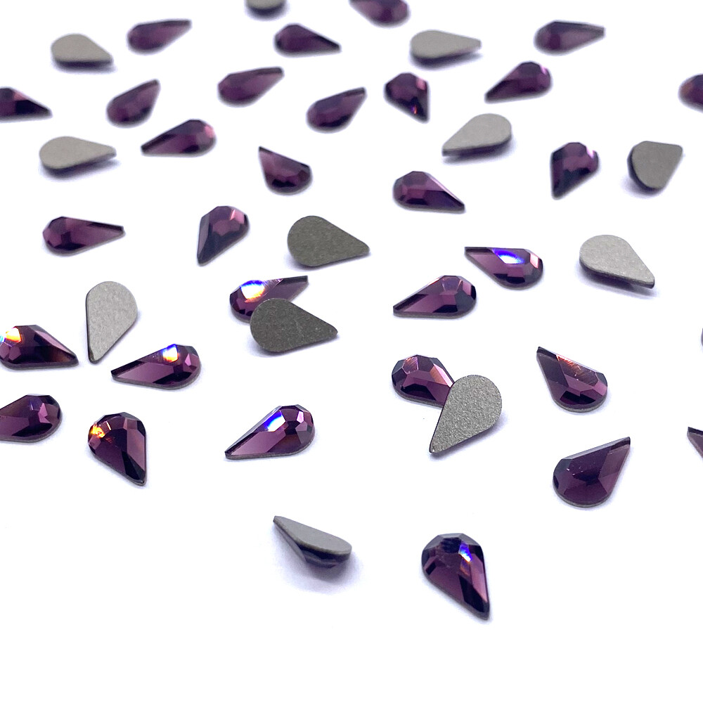 12 Swarovski 2300 Pear Drop Flatback Crystals 8x4.8mm Purple Amethyst Nail Art