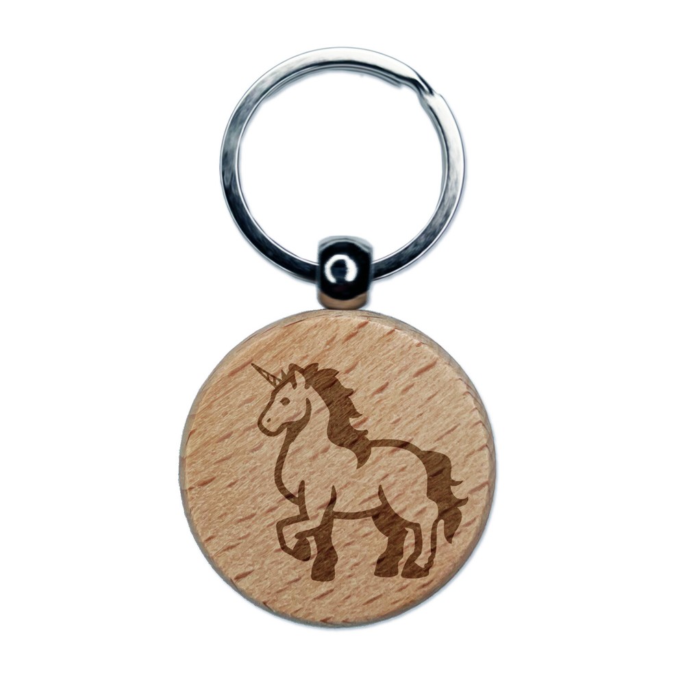 Elegant Mythical Unicorn Engraved Wooden Keychain Charm