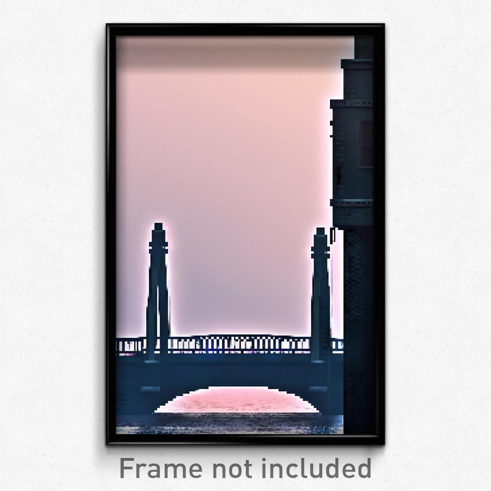 8 Bit Pixel Art Poster - Lonely Bridge Psychedelic Trippy Video Game Wall Print