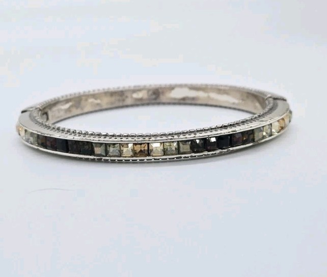 Brighton Spectrum Bracelet Magnetic Hinge Silver tone Topaz Amber Crystals