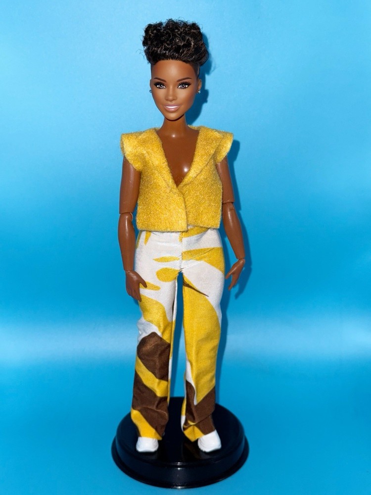 Hand-sewn Felt Top And Bell Bottom Pants  For Barbie Doll ( Curvy Doll )