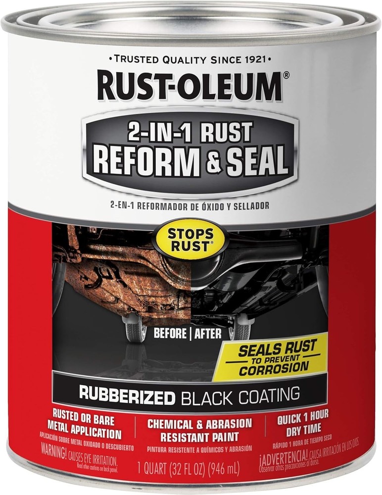 Rust-Oleum 344763 Automotive 2-In-1 Rust Reform & Seal, Quart, Black